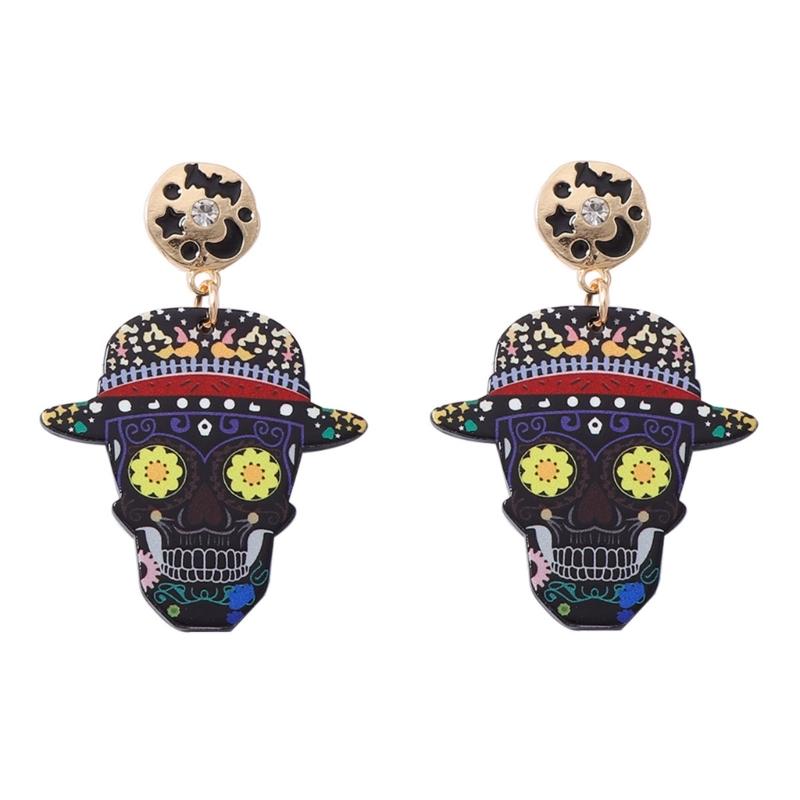 Halloween Acrylic Skull Drop Dangle Earrings Pair, Statement Jewelry for Party Outfits, Costume Wear and Seasonal Styling