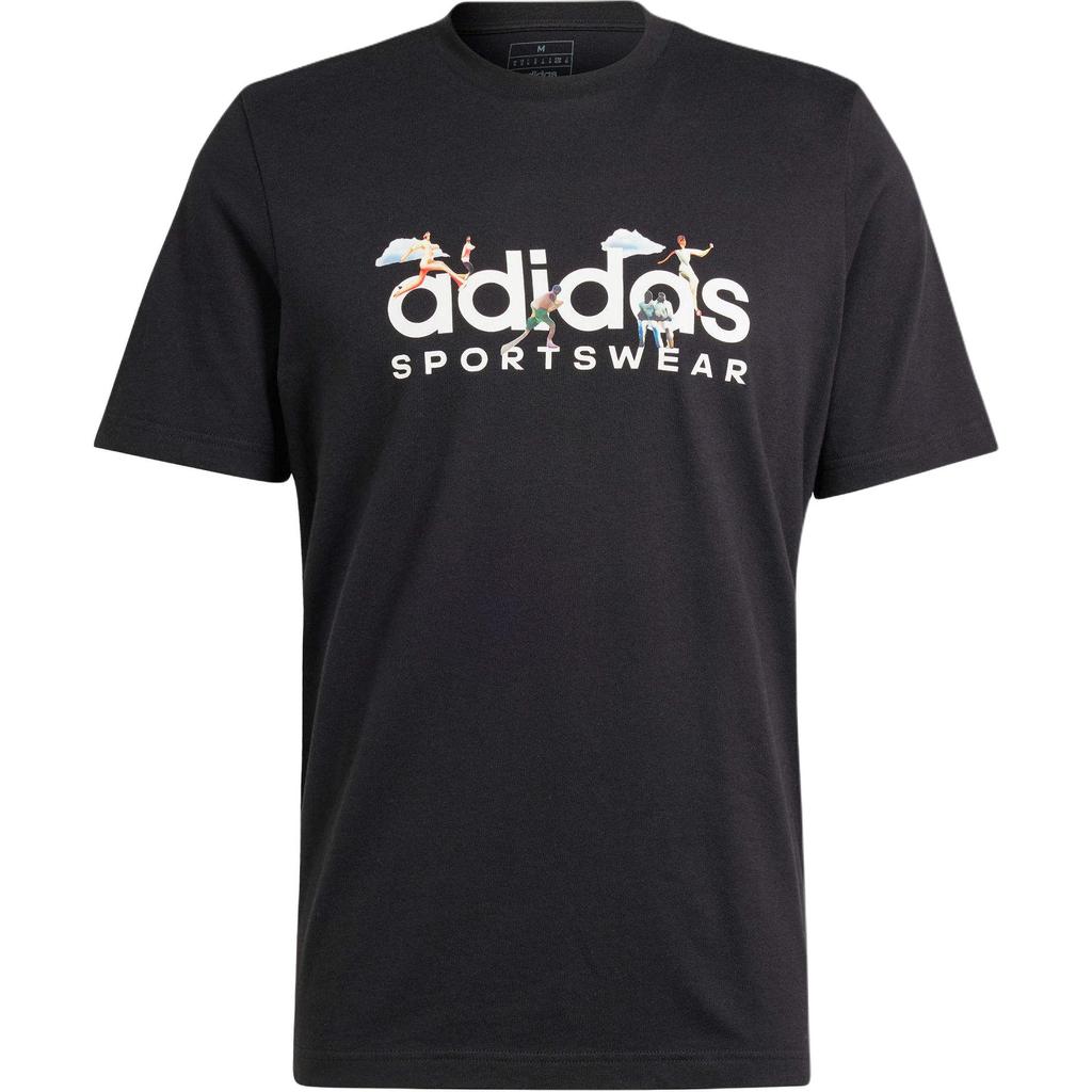 Adidas Performance Landscape Cartoon Print Casual Comfortable Crew Neck Short Sleeve T-Shirt Men Tops Black IS2863