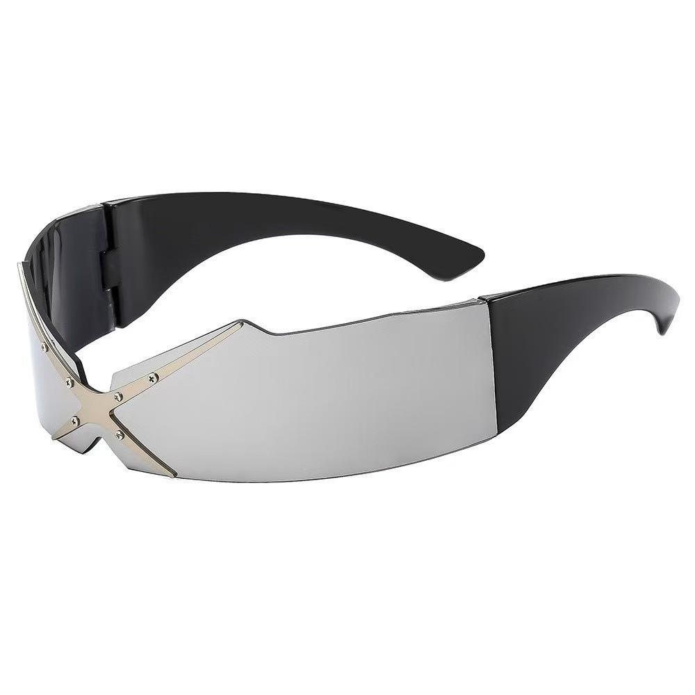 Trendy Rimless Metal Decorated Futuristic Sunglasses