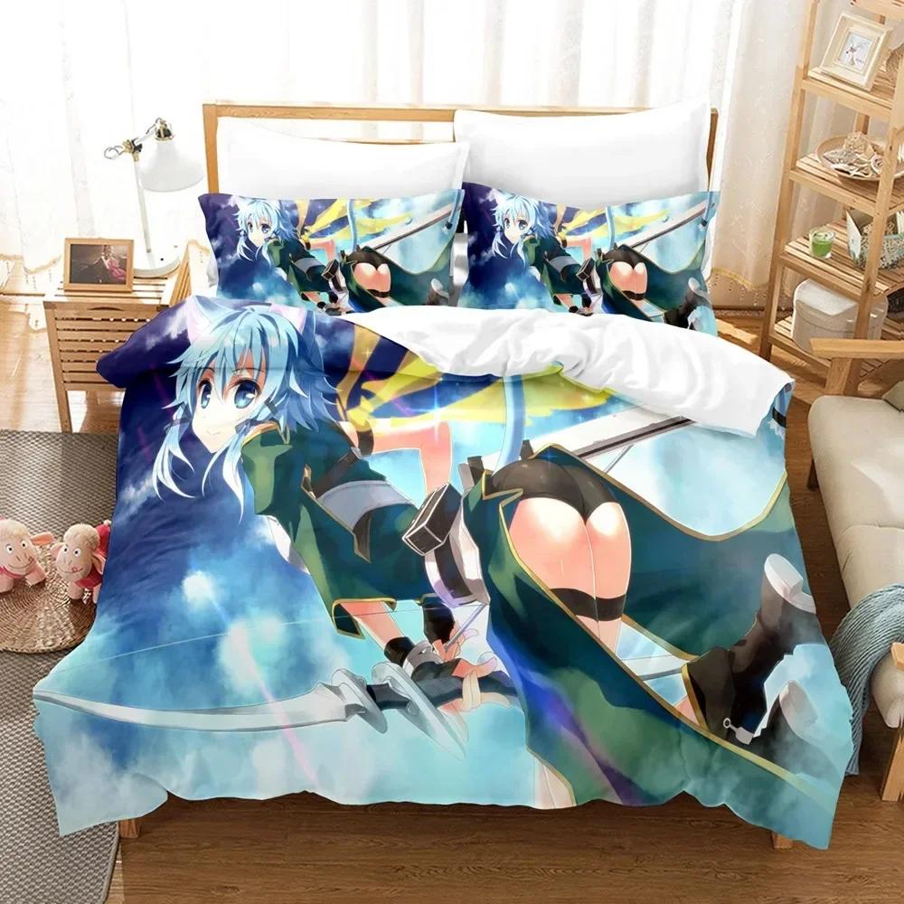 3D Anime Sword God Domain Bedding Set Printed Bed Set With Pillowcase Bed Duvet Cover Soft Single Double Queen Super King Size