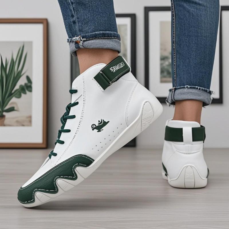 White PU Leather High Top Shoes Fashionable Versatile Simple High Quality Design Casual Lace Up Shoes for Both Men and Women