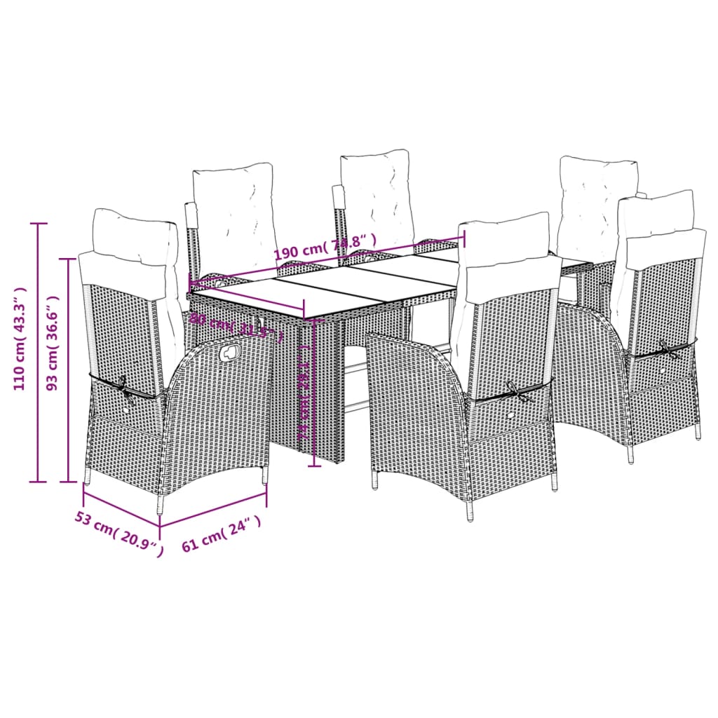 7 Piece Garden Dining Set with Cushions Beige Mix Poly Rattan