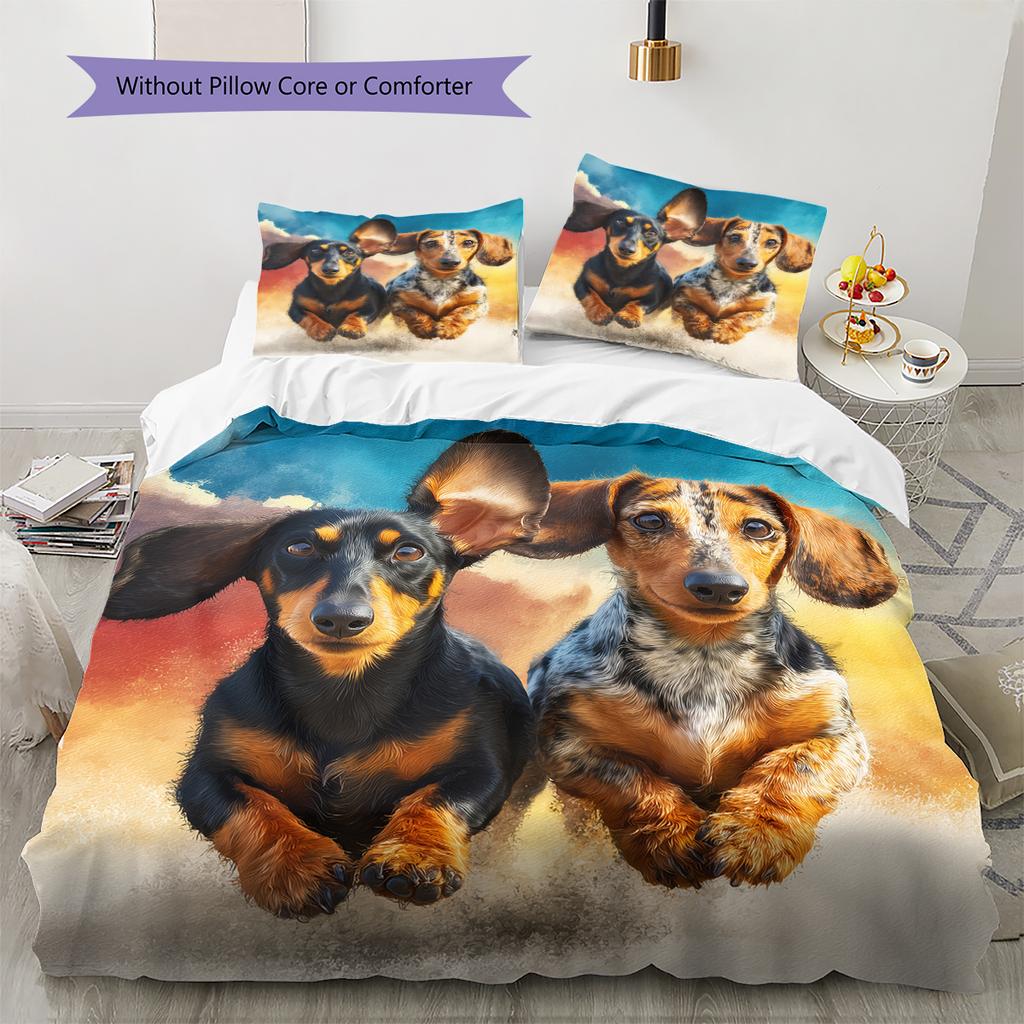 Happy Dachshund Pattern Bedding Home Decoration Birthday Gift (1 * duvet cover + 2 * pillowcase, without core)