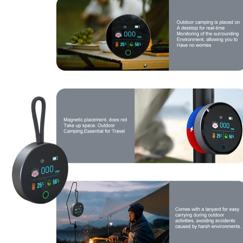 Leicht zu tragender Kohlenmonoxid-Alarm mit Digitalanzeige Kleine kreisförmige Gasmelder für Küche, Outdoor-Reisen, Sicherheit