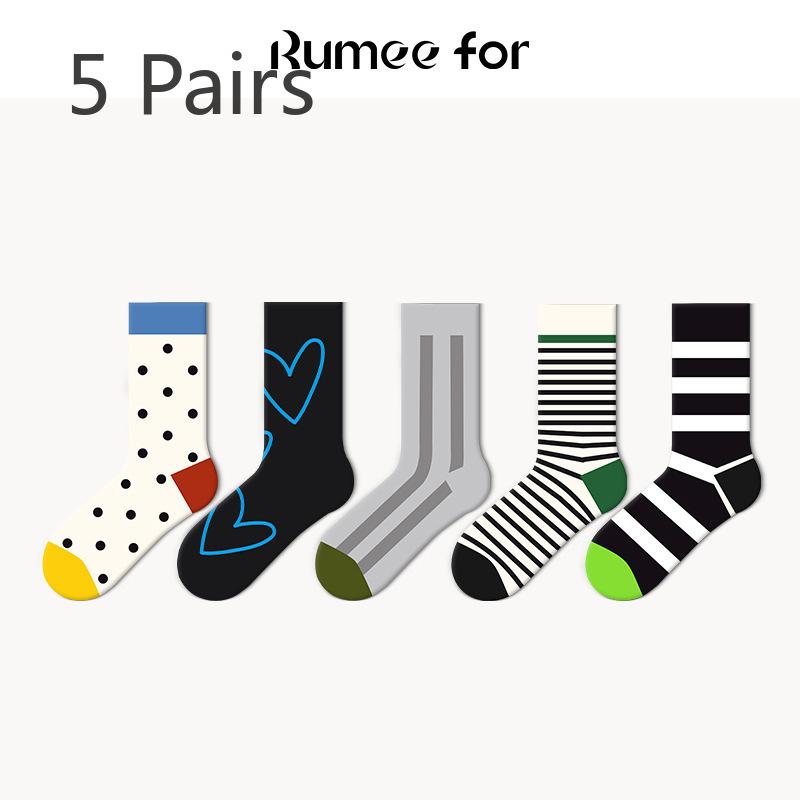 5 Pairs of Female Spring and Autumn Striped Ancient Sports Academy Wind Stockings