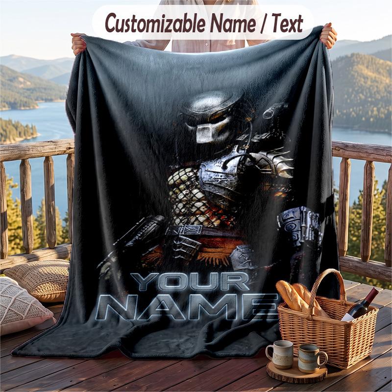 Custom Text Flannel Throw Blanket, Lightweight Cozy Bed Sofa BlanketPredator