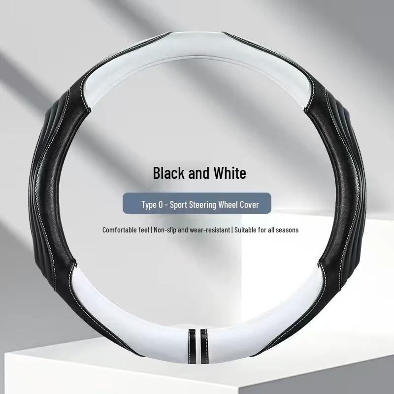 Patchwork Leather Steering Wheel Cover with Massage Grip for All Seasons