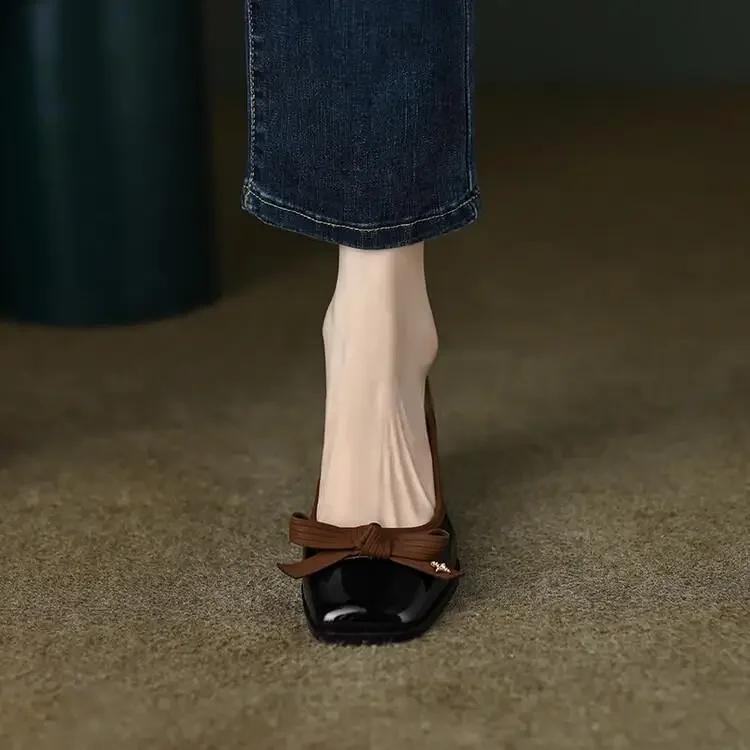 Женские повседневные туфли на плоской подошве с бантом в стиле ретро — фото 9