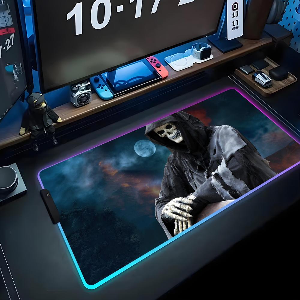 Geist Sensemann Mauspade RGB Gaming-Mauspad Großes LED-Pad PC-Schreibtischmatte Leuchtendes Mauspade Große Tastaturmatten Tischteppich Mit