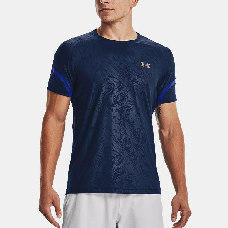 Under Armour Dopamine Solid Logo Print Fitted Crew Neck Short Sleeve T-Shirt Men Dark-Blue 1370318-408
