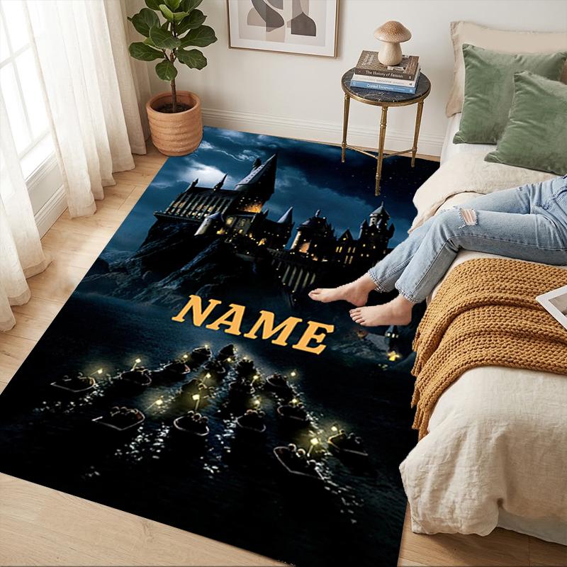 Custom Name Castle Night Living Room Non-Slip Area Rug Soft Carpet for Bedroom Kids Playroom Sofa Office Home Decor Doormat