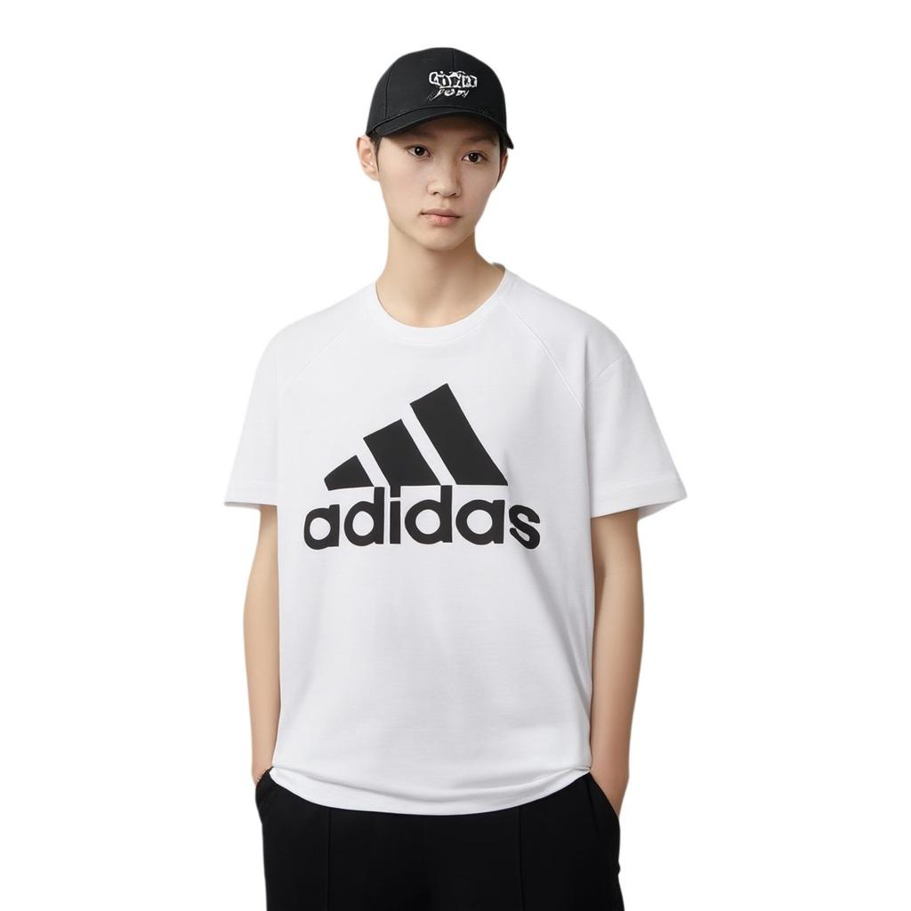 adidas T Shirts Men's White Crew Neck Moderate Straight Fit Bk0936