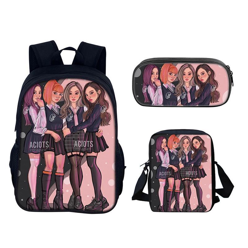 Set de Mochila Estudiantil Blackpink con Material de Nylon y Diseño Creativo para Uso Diario