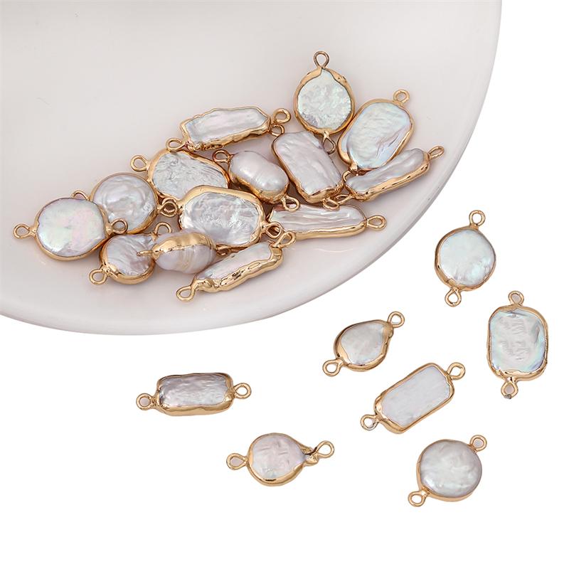 Natural Freshwater Pearls Irregular Gold Edging Double Hanging Pendants For DIY Necklace Bracelet Earrings Jewelry Making