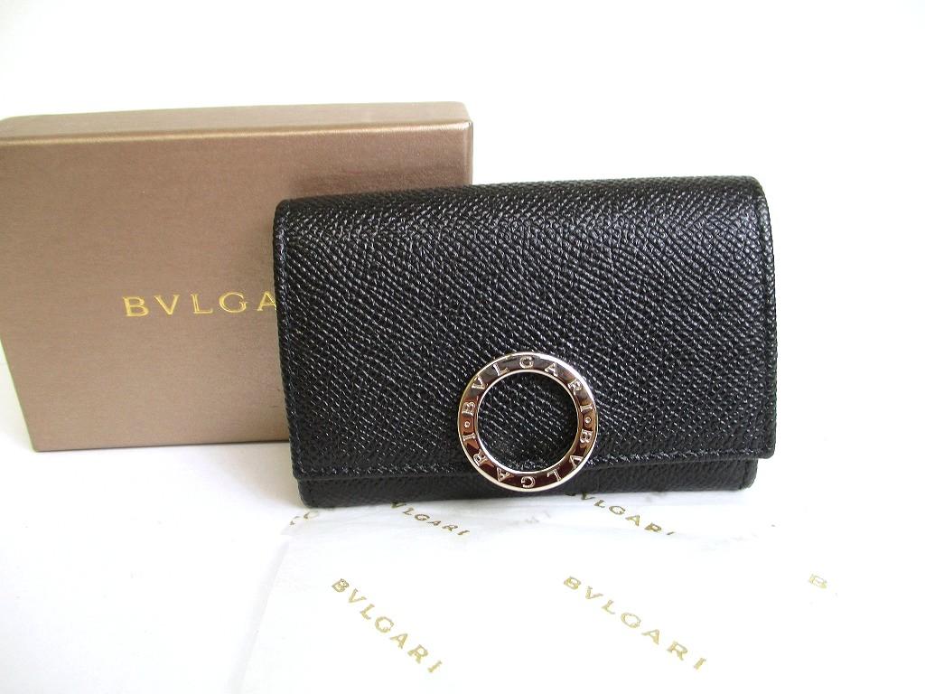 Authentic BVLGARI Black Leather Logo Clip Coin Purse #a895  Refurbished