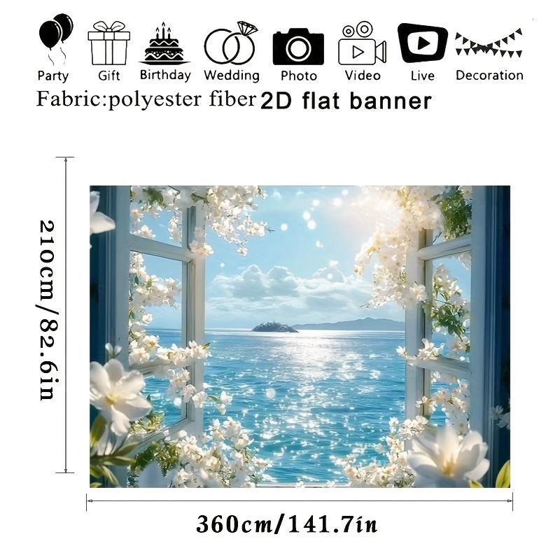 2D plat rustig zeezicht bloemen gordijn achtergrondstof geschikt voor evenementdecoratie huisdecoratie polyestervezel