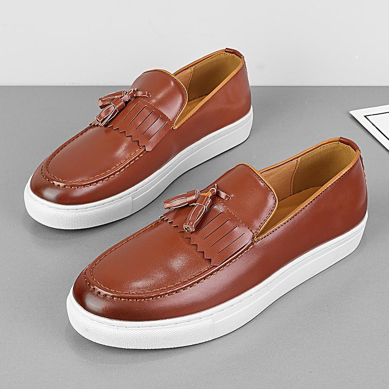 Men's Tassel Loafers, Genuine Leather Slip - on Casual Shoes, Breathable Inner (Keeps Feet Dry for 8H), for Office & Daily Wear