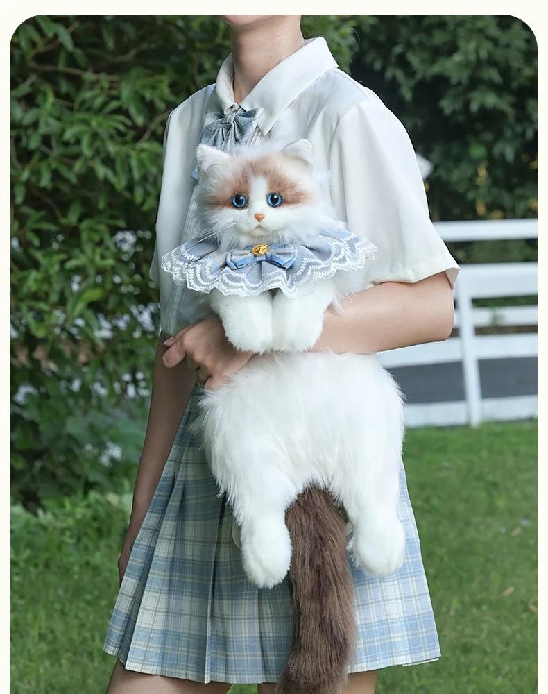 White Super Cute Trendy And Fashionable Cat bags plush Cat Backpack Pure Handmade Simulation Cat Shopping Bag Birthday Gifts Bag