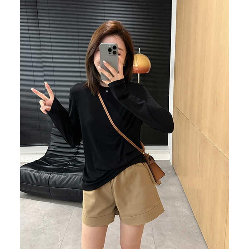 Early spring thin slightly transparent drape loose and thin simple casual lazy long-sleeved bottoming shirt women's versatile blouse