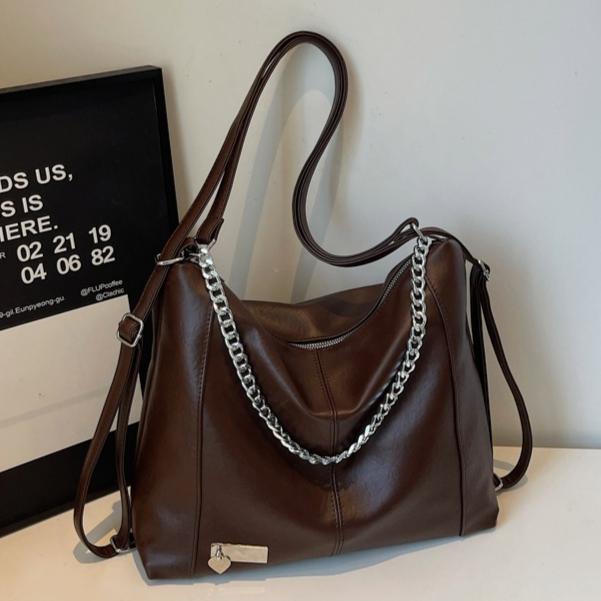Fashionable Chain Decor Tote Bag Leather Crossbody Bag Multi-functional Backpack Suitable Travel for Daily Shopping Weekend Travel and Other Scenes