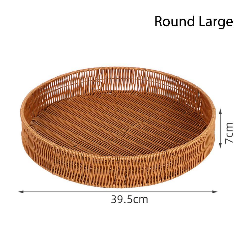 Food Plate Handwoven Plastic Rattan Storage Tray Round Shape Fruit Vegetable Cake Imitation Wicker Rattan Threads Basket