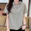 Navava Women Casual Daily STriped Hooded ShorT Sleeve T shirT nT3363