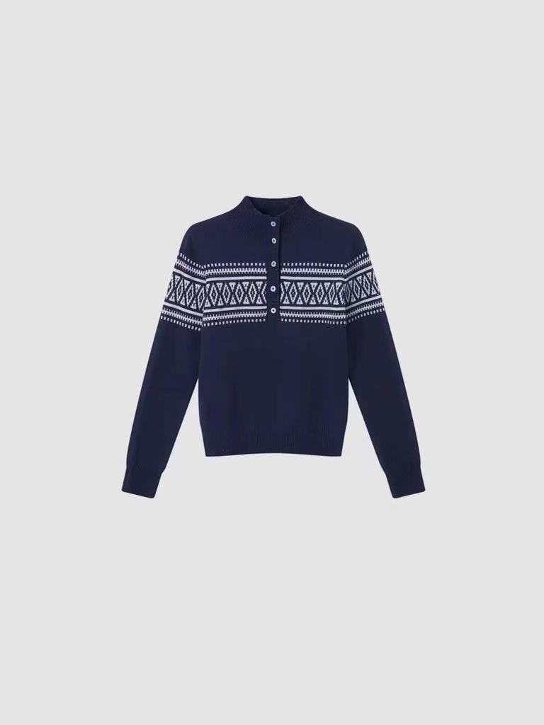 2026 Fair Isle Design Women's Wool Pullover - Skin-friendly, Warm Half-high Neck for Spring & Autumn