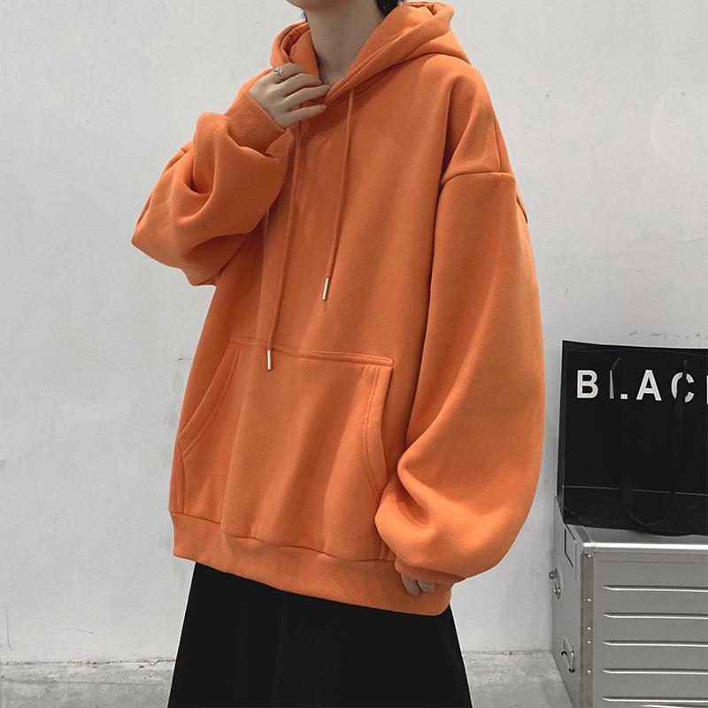 Korean Style Casual Unisex Hooded Pullover Sweatshirt - Long-Sleeved, Solid Color, Perfect for Spring and Autumn.