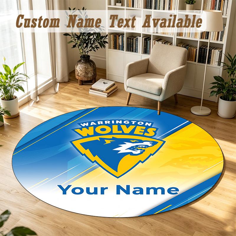 Round Rug Custom NameWarrington Wolves Pattern Non Slip Carpet Home Floor Decor