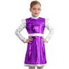 Girls Outer Space Cutie Costume: Shimmering PU Patchwork Alien Dress for Halloween & Sci-Fi Role Play Parties