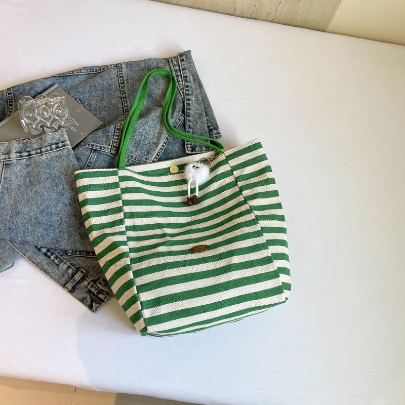 Striped Canvas Bag New Tote Leisure Bag Shoulder Large Capacity Shopping Bag Tote Bag
