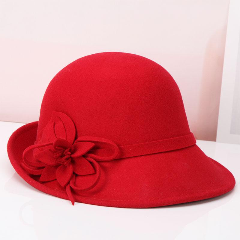 Dame Wolle Fedoras Hut Mädchen Winter Warme Woll Hut Mädchen Kuppel Elegante Blume Kappe Woolen Becken Hut Britischen Kappe einstellbar B-8903