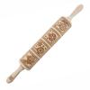 Moodforwood Wooden Rolling Pin, Engraved, 43 Cm with Handles, Ideal for Baking - Christmas Tree Ornament Cookies Pattern