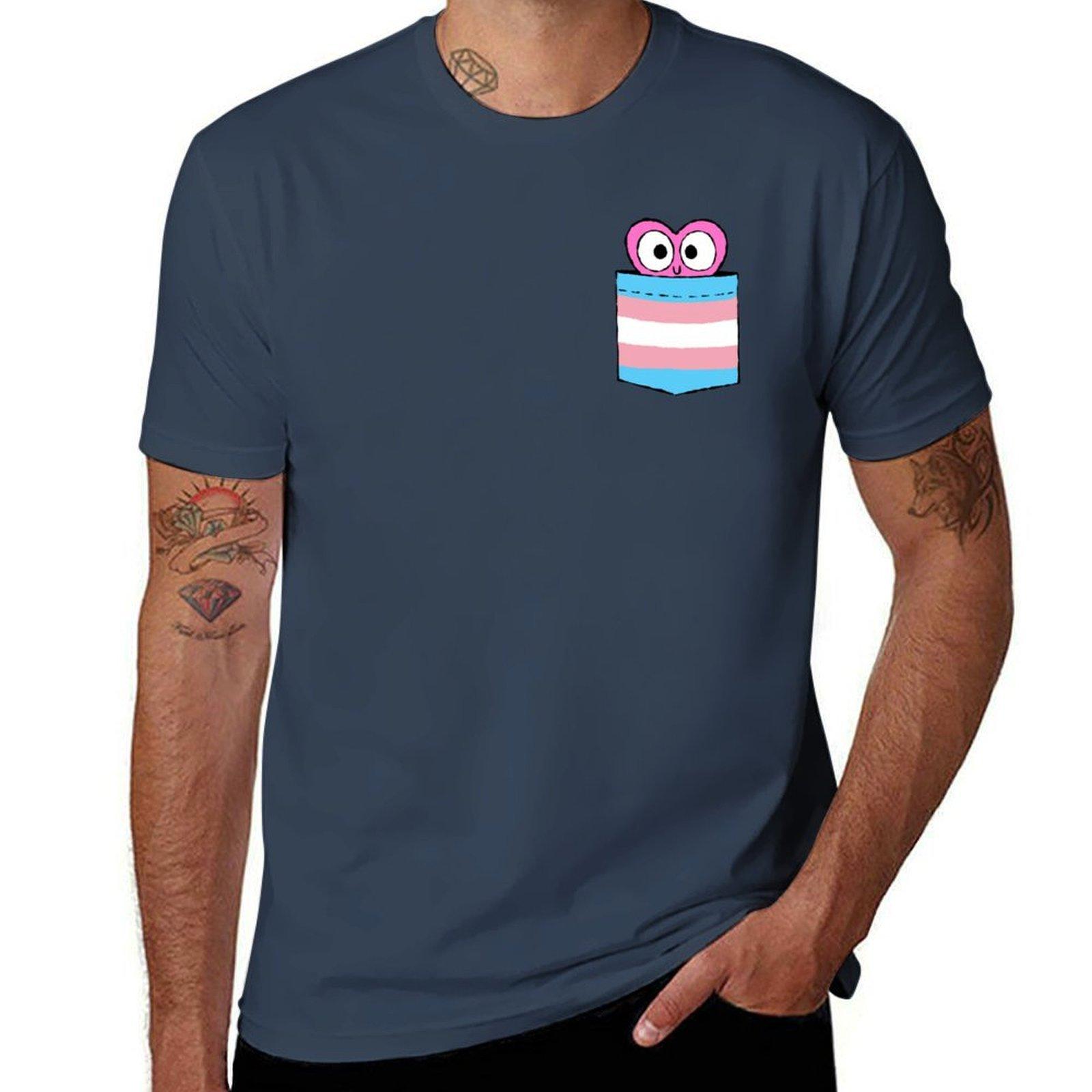 In A Heartbeat Trans Flag Pocket Tshirt Large Size Breathable Tee S