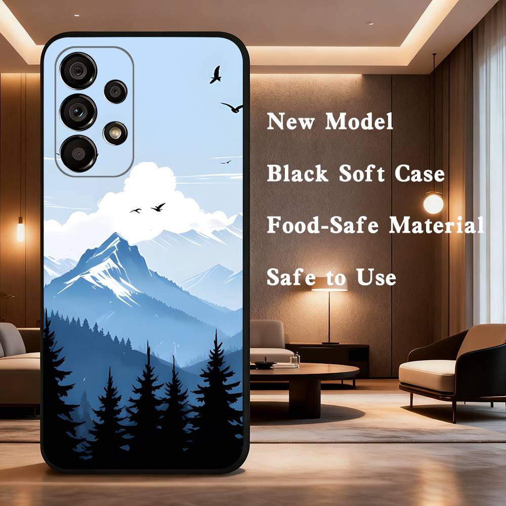 Snow Mountain Scenery Design Phone Case Soft black protective case for Samsung Galaxy A32,A10,A71,A11,A12,A13, A31, Note 10,etc.