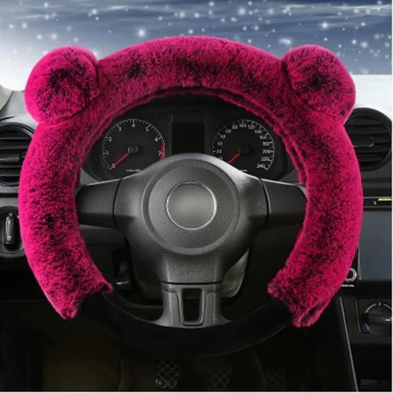 New 3Pcs Winter Plush Fur Car Steering Wheel Cover Hand Brake Handbrake Cover Gear Knob Cover Fluffy Soft Grab cute Styling