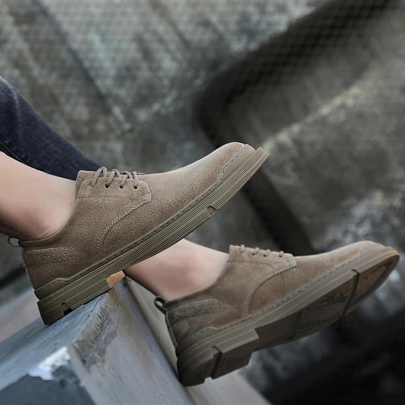 Luxury Mens Shoes Suede Casual Natural Leather Men Handmade Comfy Outdoor Shoes Slip On Flats All-match Men's Oxfords Shoes