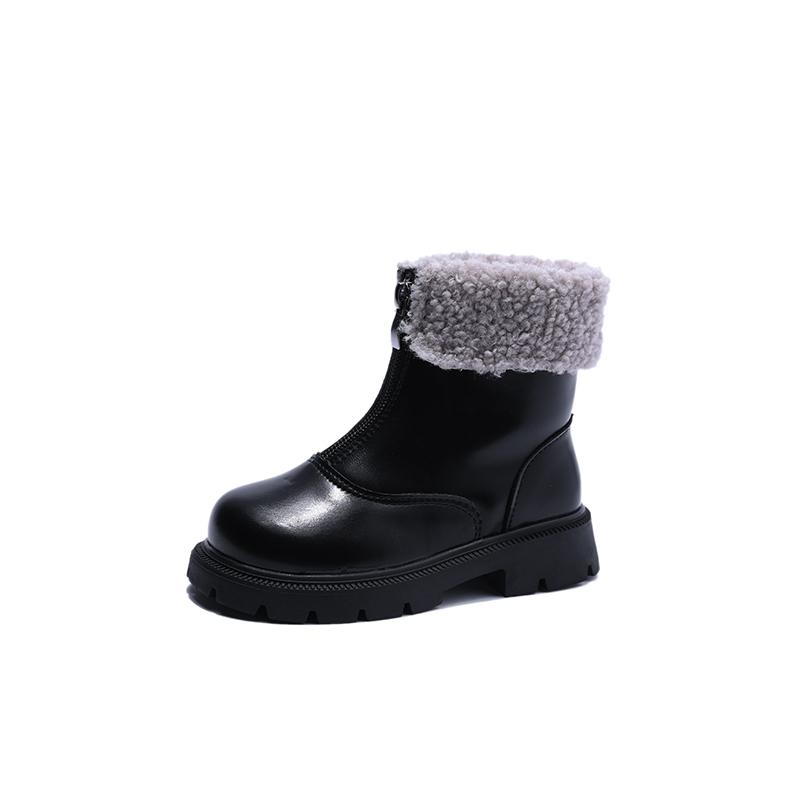 Girls Short Boots Turned-over Edge Plush Retro Winter Children Warm Boots Front Zipper Kids Fashion Boots Anti-Slippery 2024 New