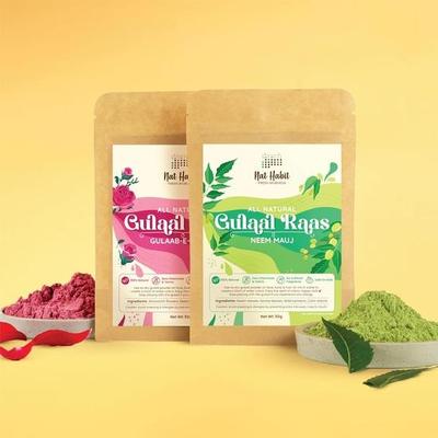 Nat Habit Herbal Gulal Pink & Green Color Combo | Organiczne naturalne kolory Holi | Płatki róż, liście Neem i indygo, Herbal Abir (Opakowanie 2 x 50g)