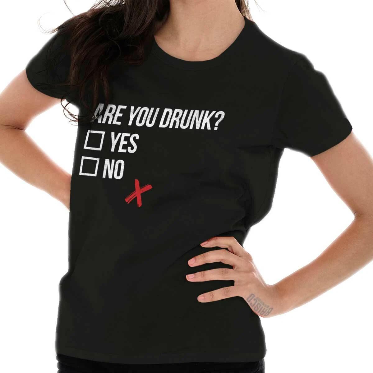 Funny Are You Drunk Drinking Checklist Joke Womens Top Junior Graphic Tee XL