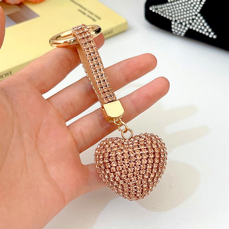 1Pc Handbag Pendant Valentine's Day Metal Ins Style Rhinestone Crystal Gift Keychain Car Key Pendant Heart-shaped Key Ring