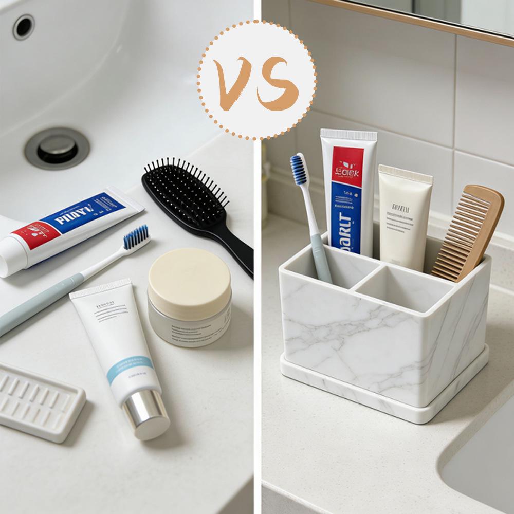 Silicone Bathroom Tray for Toothbrushes & Makeup Storage