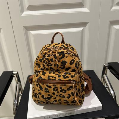 225 Nouvelle Mode Velours Côtelé Imprimé Léopard Marée Style Collège Décontracté Décontracté Sac à Dos Épaule Unique Femmes