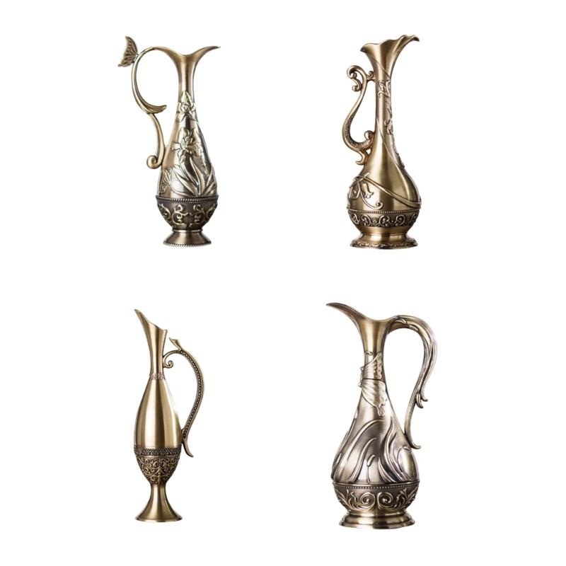 Textured Geometric Vintage Bronze Metal Vases For Living Room Table Centerpieces Display Flower Arrangements Container