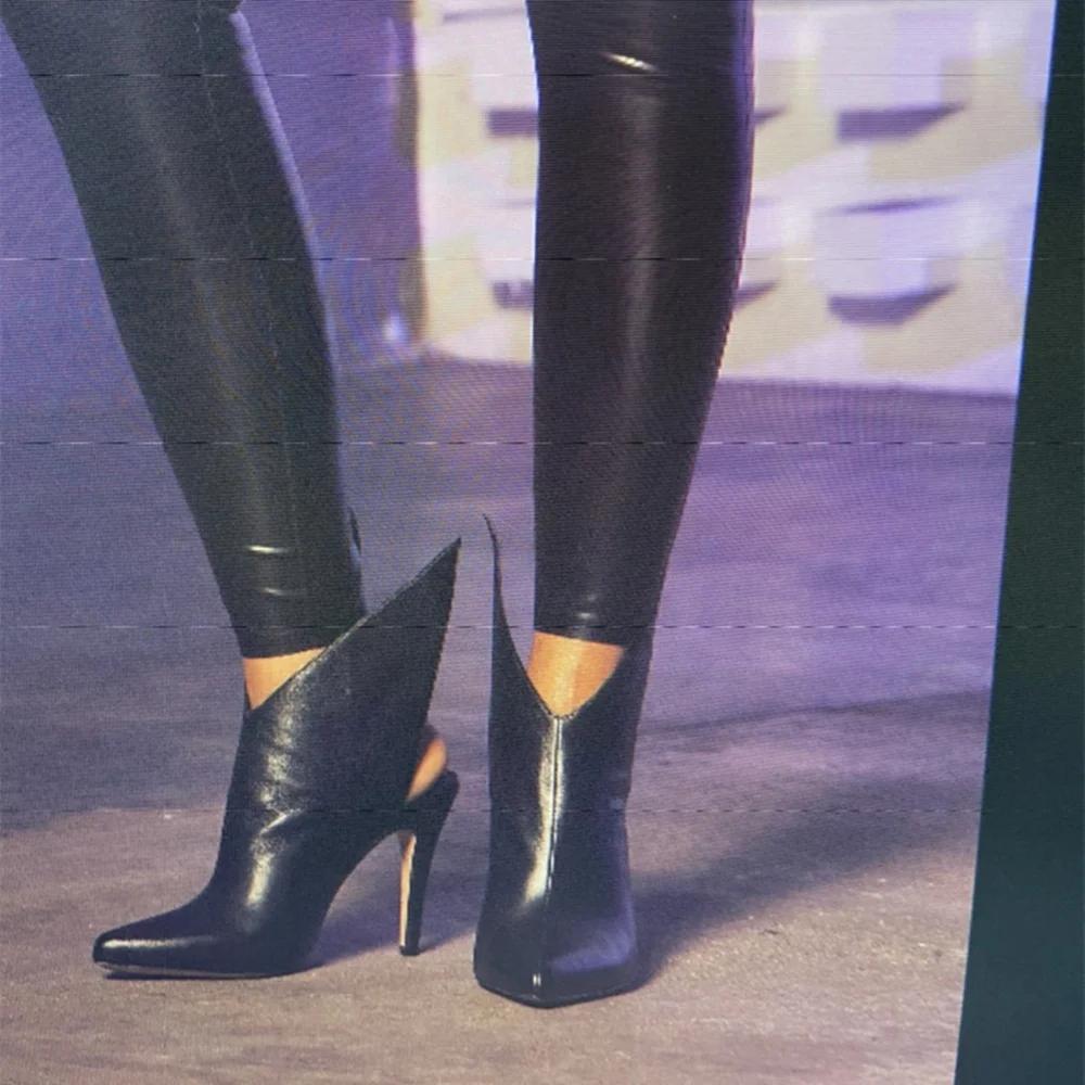 Fashion Winter Fashion Boots Pointed Toe Wing Stiletto Heel Slip On Boots Women Black PU 2025 Novel Ankle Boots Large Size 45