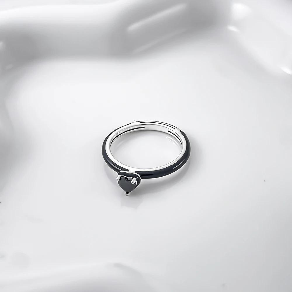 Den svatého Valentýna 925 Sterlingového stříbra Černý & Růžový Srdce Lesklé Zirkonové Prsteny Trendy Prsten pro Ženy Dárek Lásky DIY Jemné Šperky