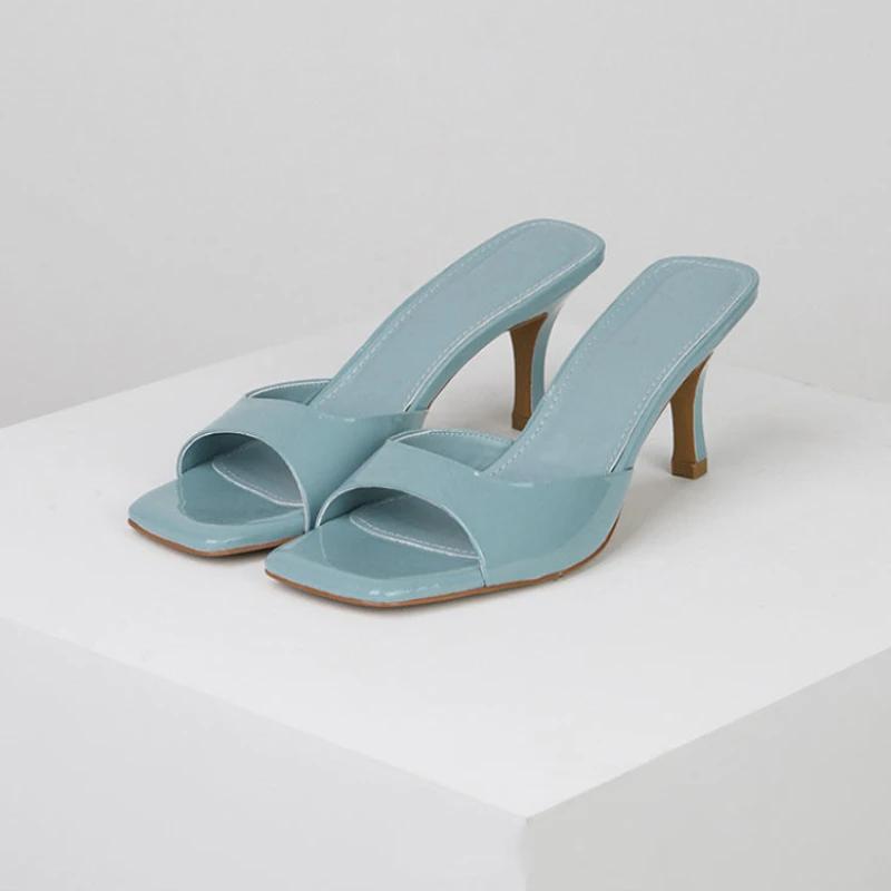 Fashion 2024 Summer Slippers for Women Simple Mules Solid Color Women' Square Toe Stiletto Shoes Comfort Breathable Shallow High Heels