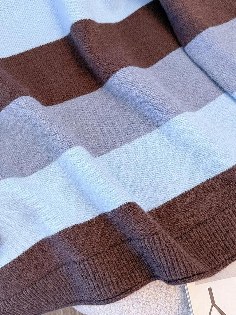 Plus Size Striped Knit Sweater for Women - Lazy Style Autumn/Winter Slim Fit (130-300 Jin)