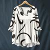 Women's Fashionable And Casual Shirt Long-sleeved V-neck Print Cotton And Linen Blouse
