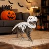 Süßes Totenkopf-Kopfbedeckung Haustier Dinosaurier Skelett Kostüm, Leuchtet im Dunkeln 3D Bekleidung, Halloween Klein Mittel Rollenspiel Dino Outfit für Hunde Katzen,
